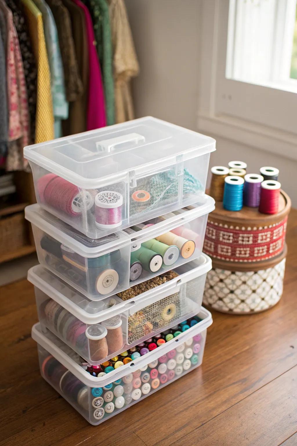 Clear containers promote visibility and organization.
