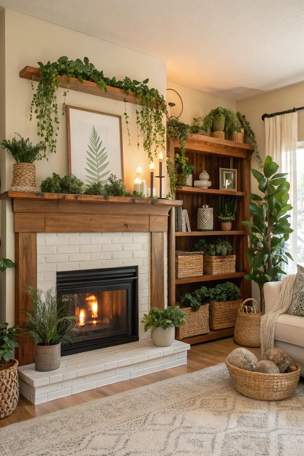 Plants and natural design add a refreshing impression to the shelves.