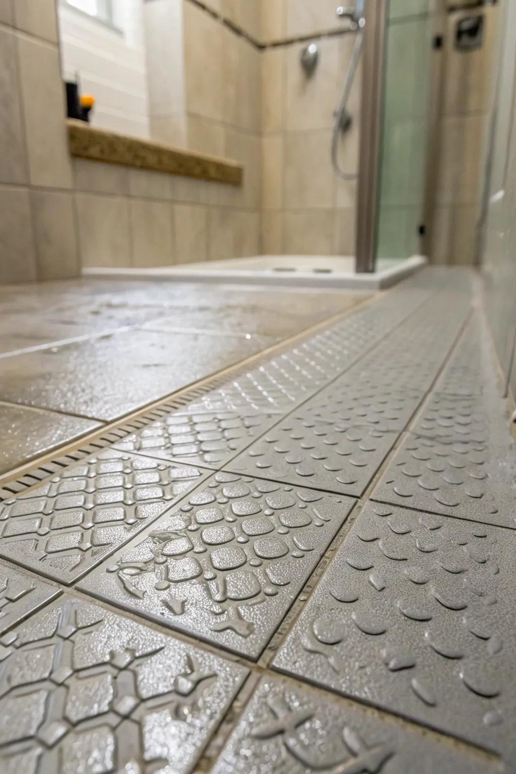 Textured flooring ensures safety while adding an interesting tactile element.