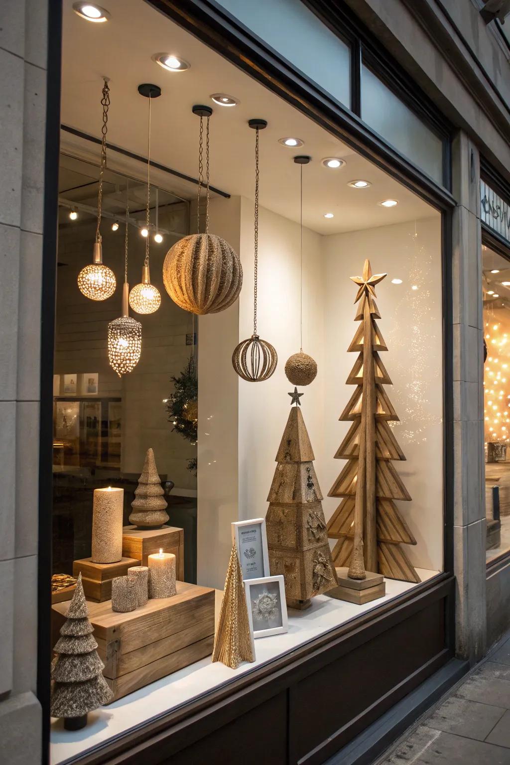 Mix rustic and modern elements for a unique window display.