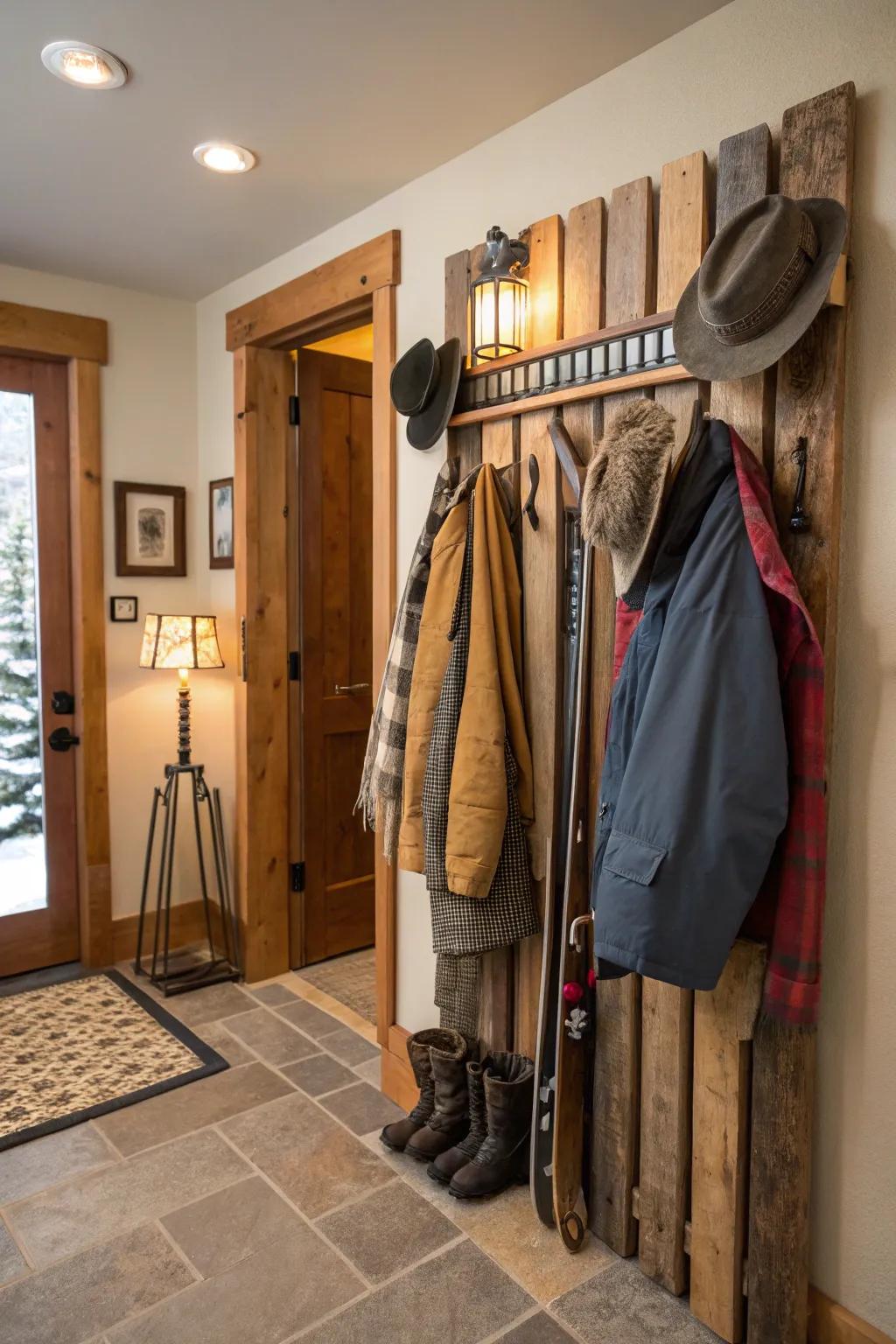 Keep your entryway organized with a ski-themed coat rack.