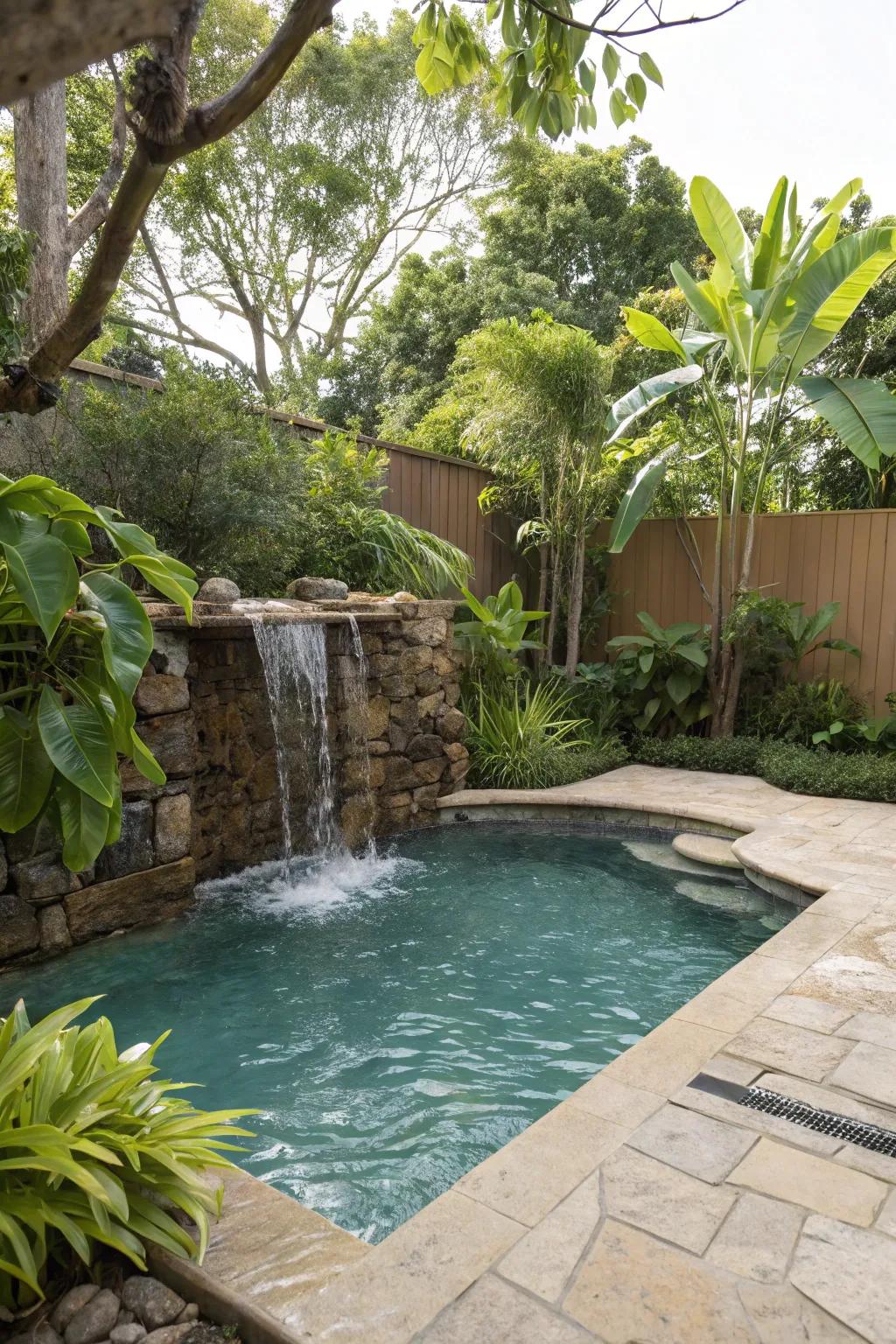Mini pool with a tranquil waterfall feature.