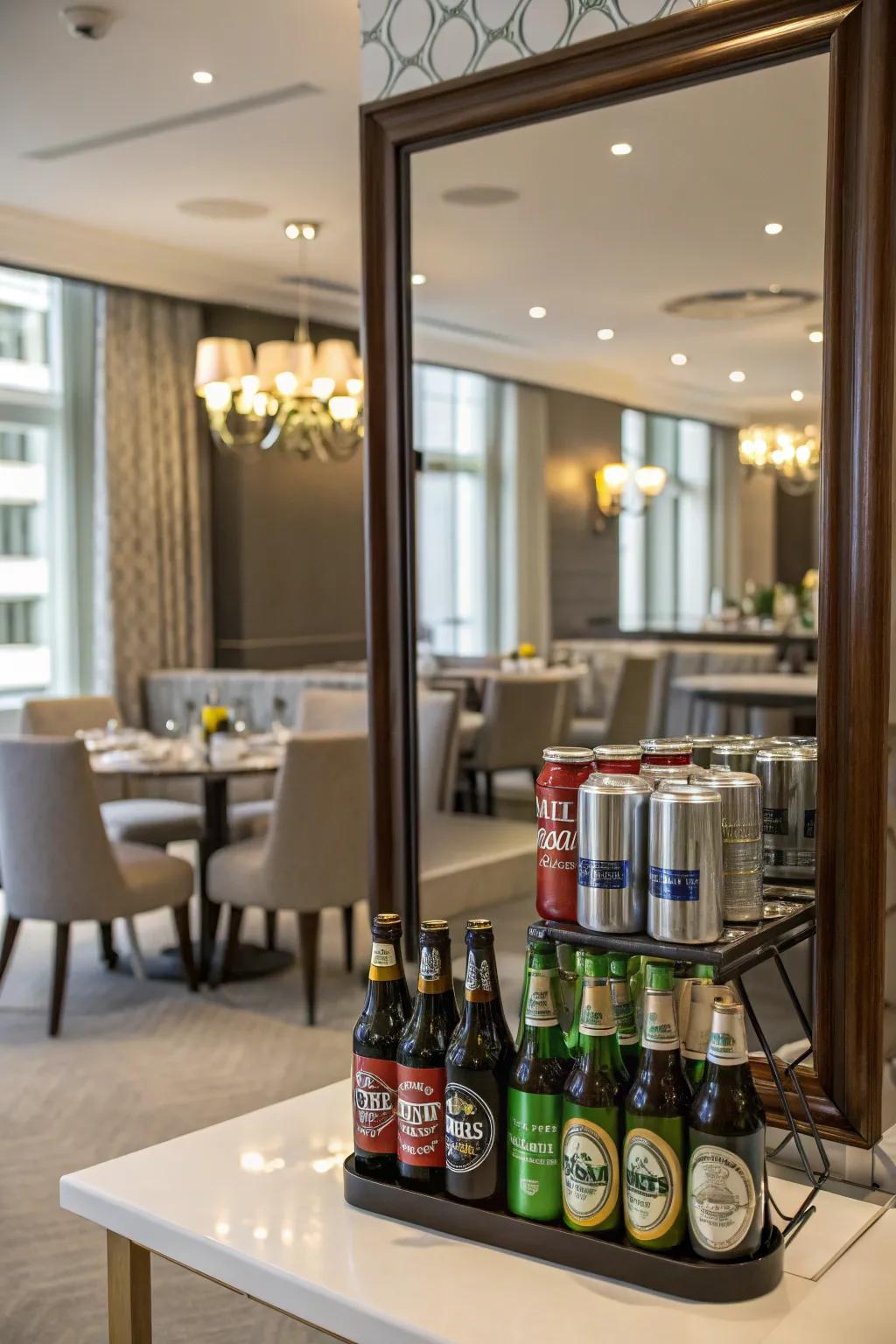 Mirror-enhanced beer display for an expanded look.