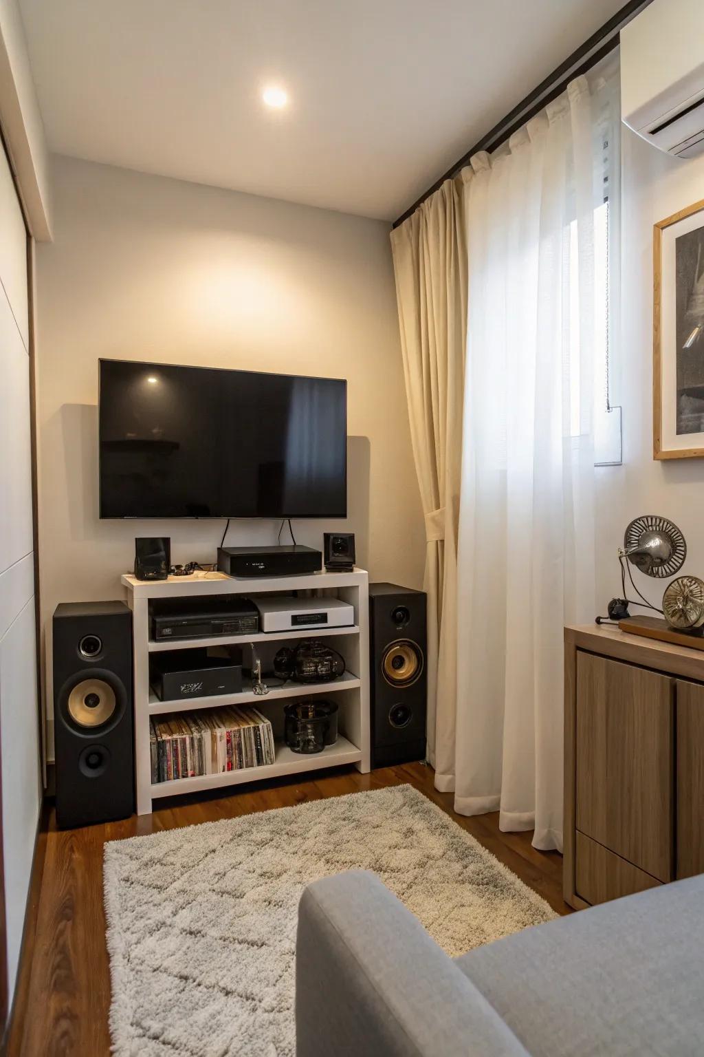 A sleek entertainment setup complements the relaxing vibe of this cigar lounge.