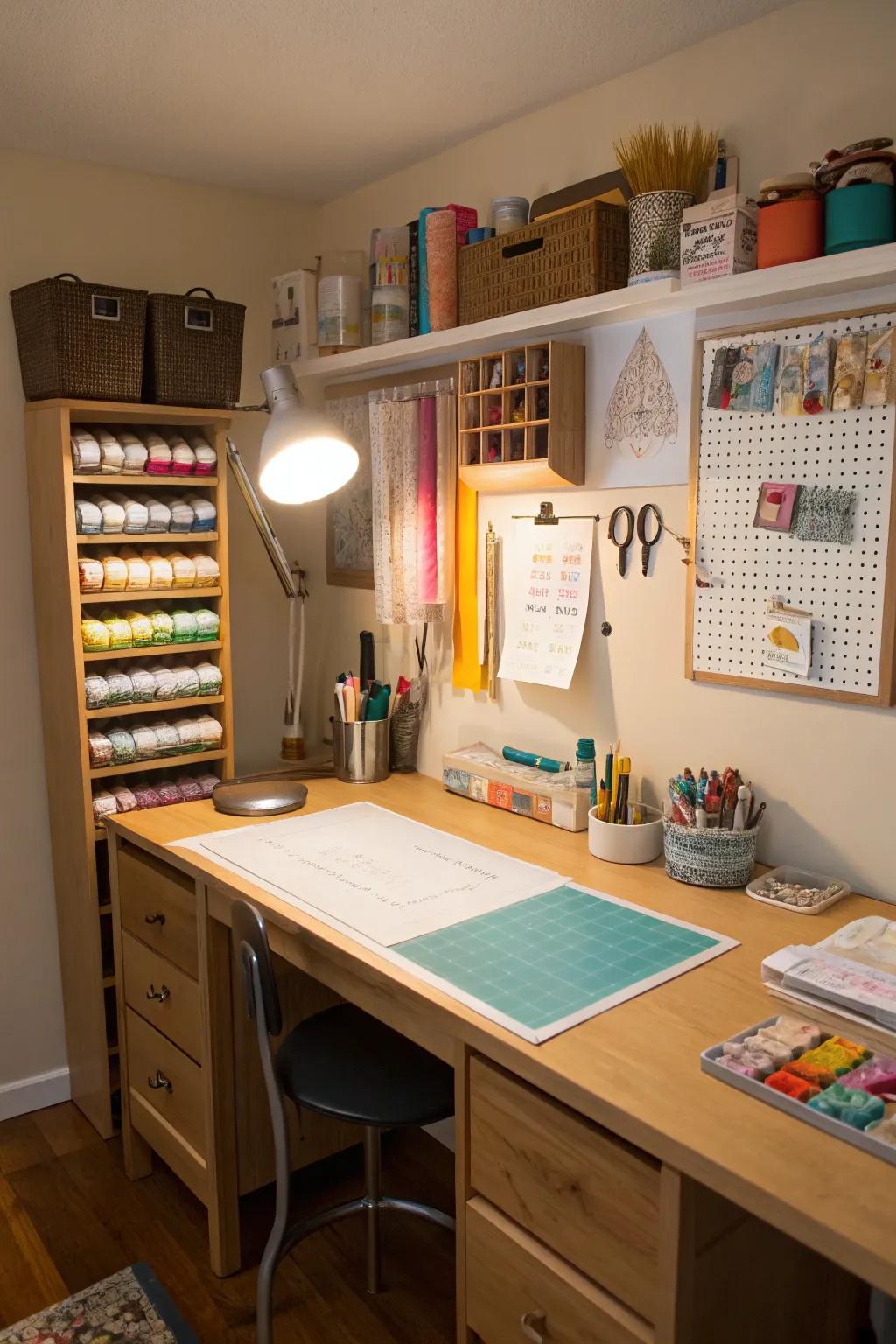Proper lighting improves visibility and reduces eye strain when you're creating.