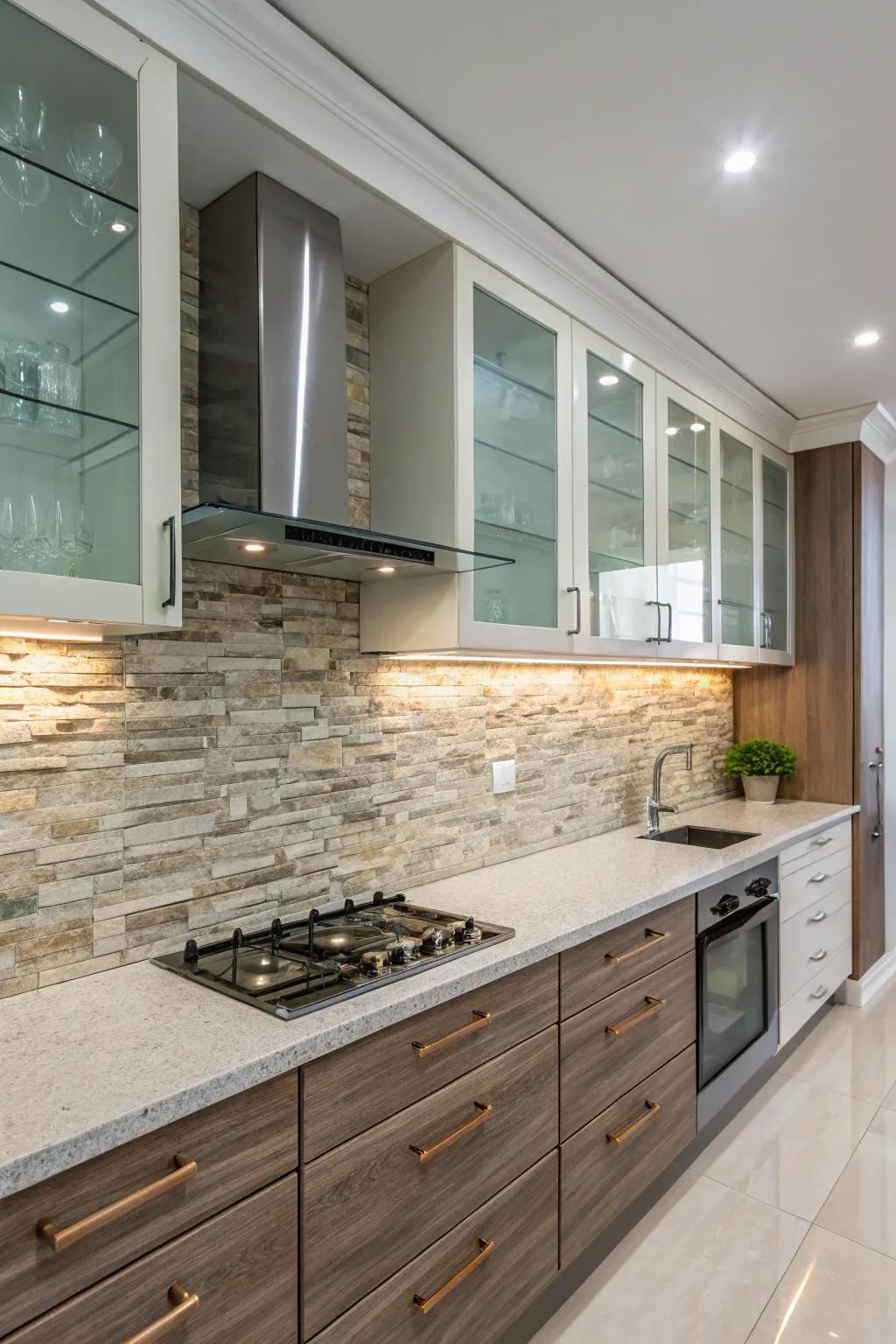 Create a unique style by combining materials in your backsplash.
