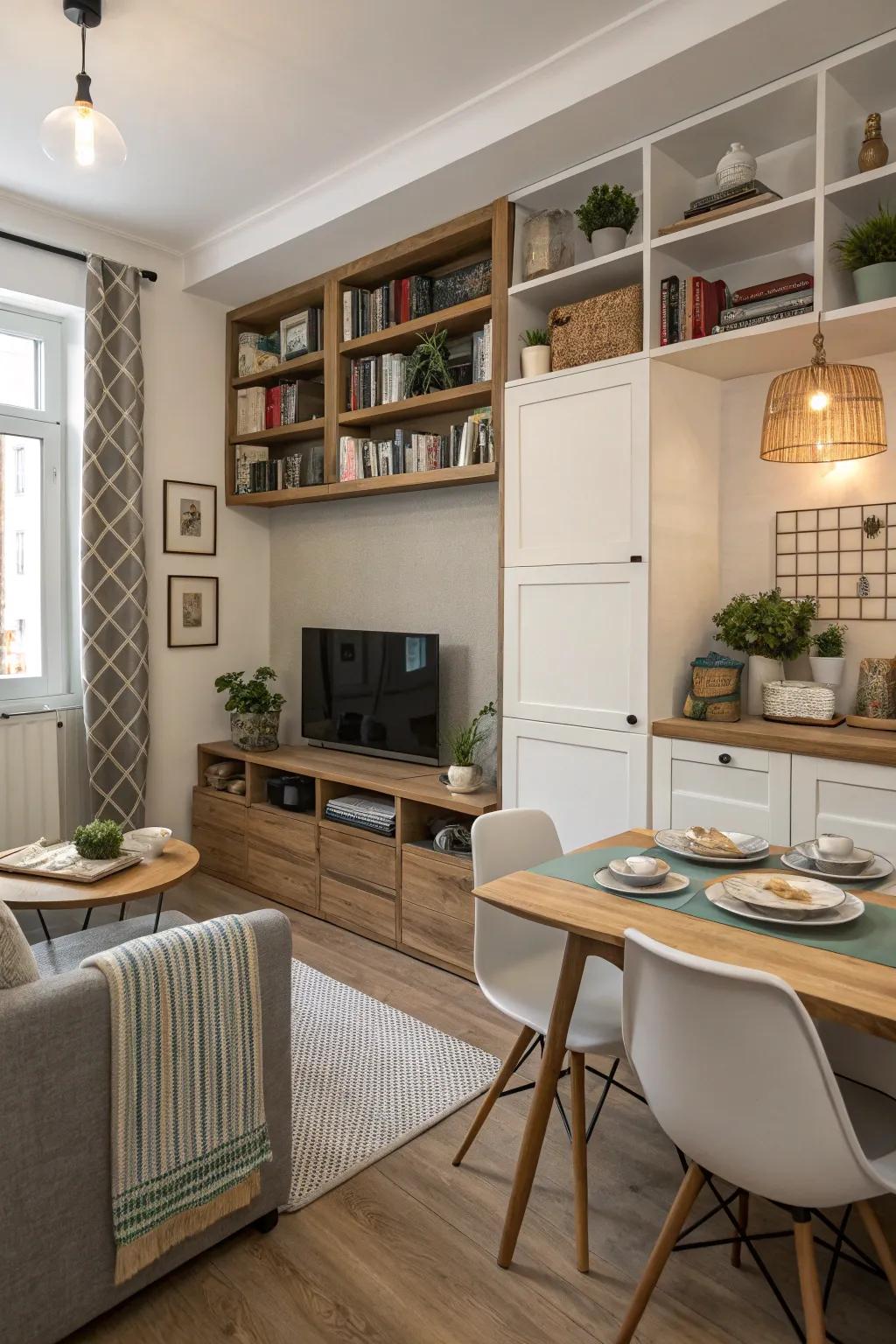 Clever storage solutions keeping the space organized.