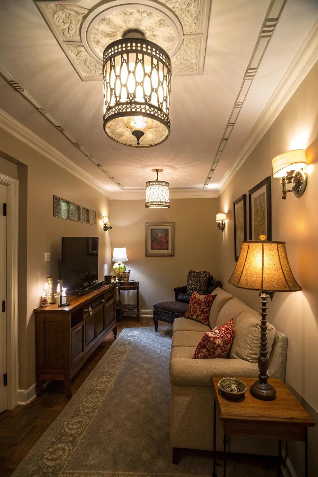 Multilayered illumination establishes a welcoming and pleasant atmosphere.