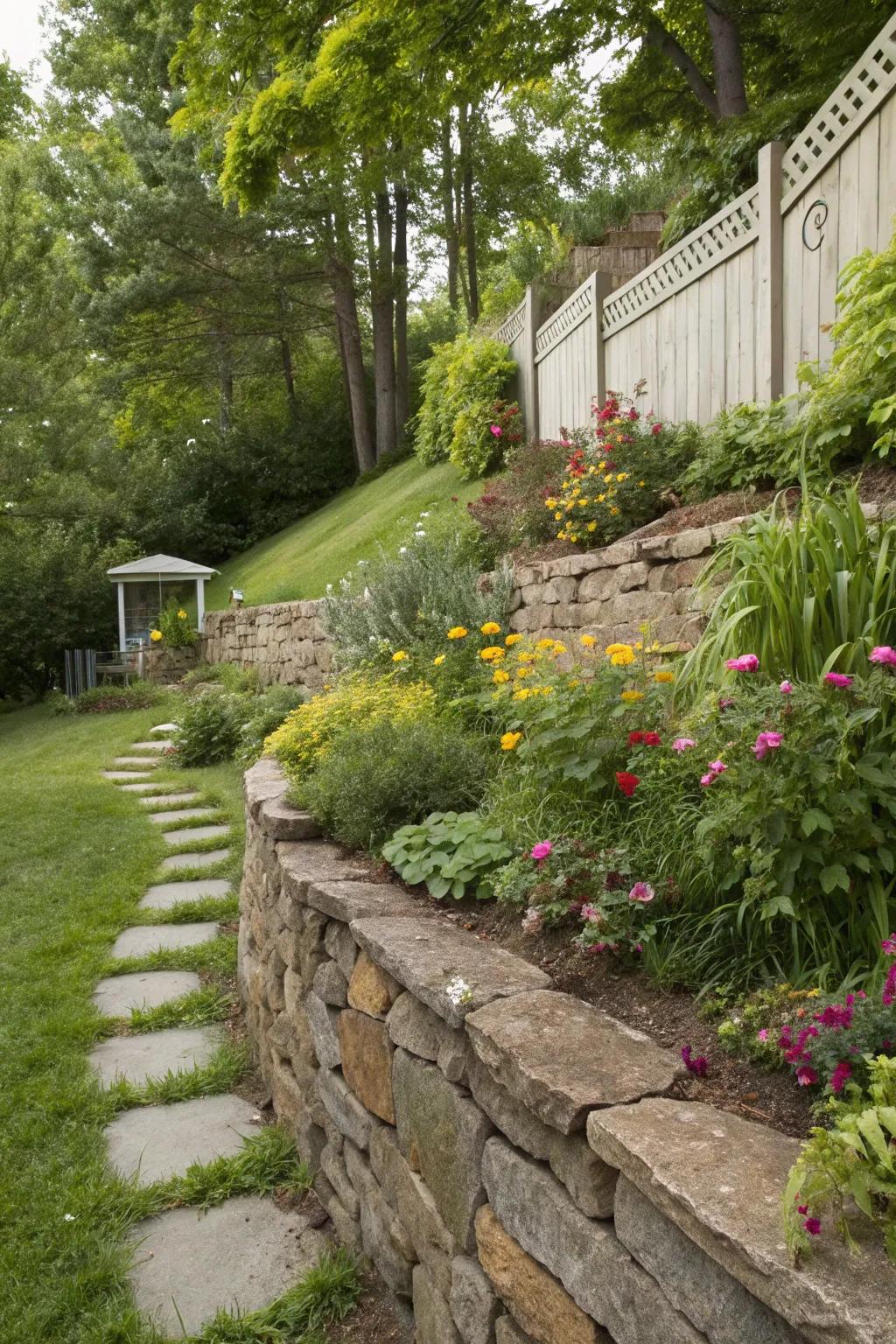 Retaining structures proficiently manage inclines while incorporating beauty.