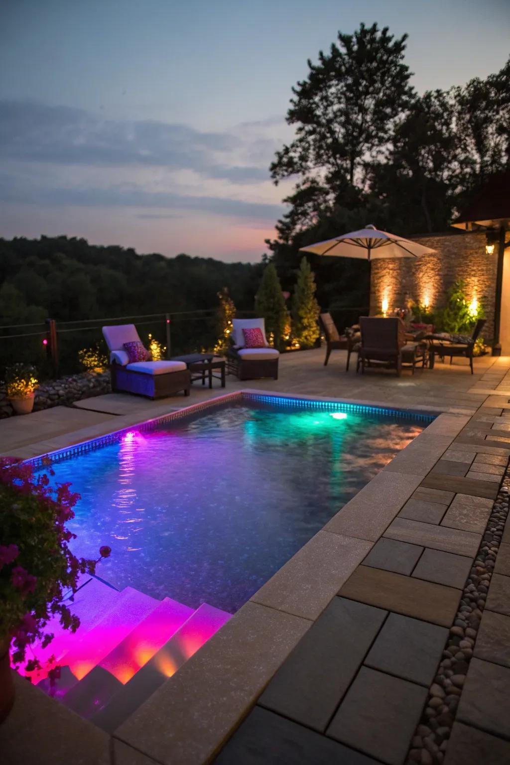 Submerged light-emitting diode lighting creates a magical ambiance.