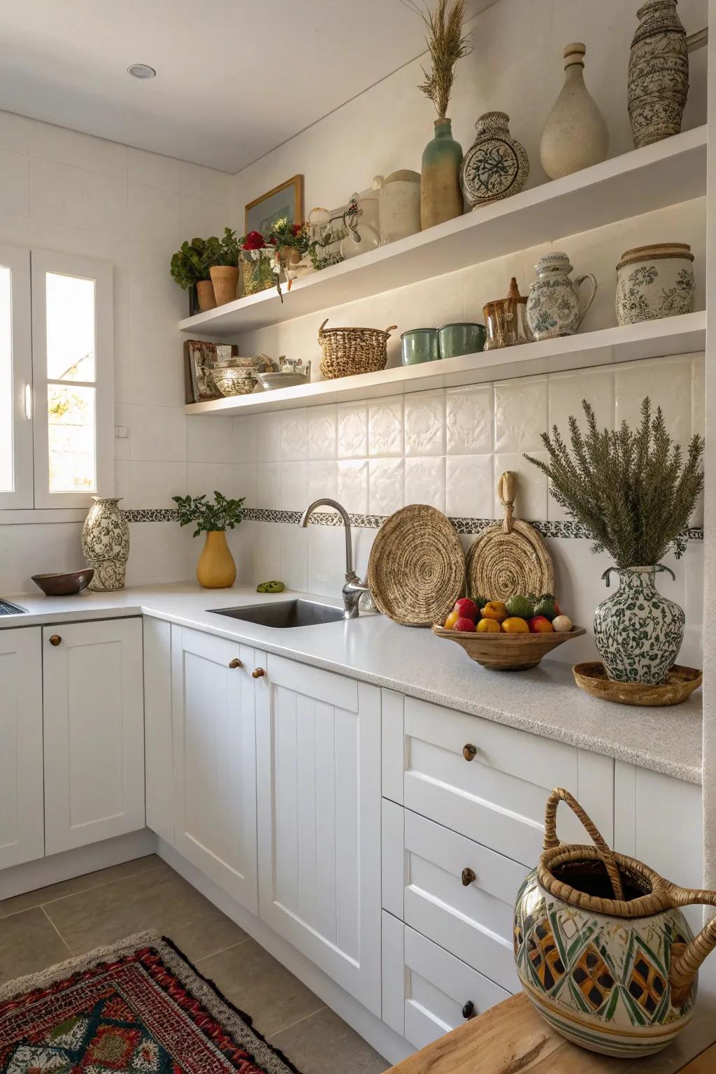 Decorative accents imbue personality into the kitchen.