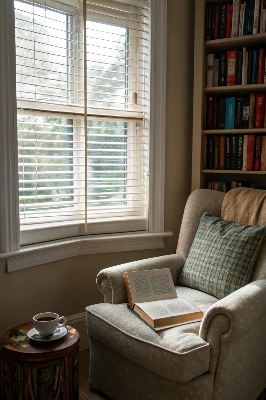 Slat window dressings furnish ageless design and usefulness.