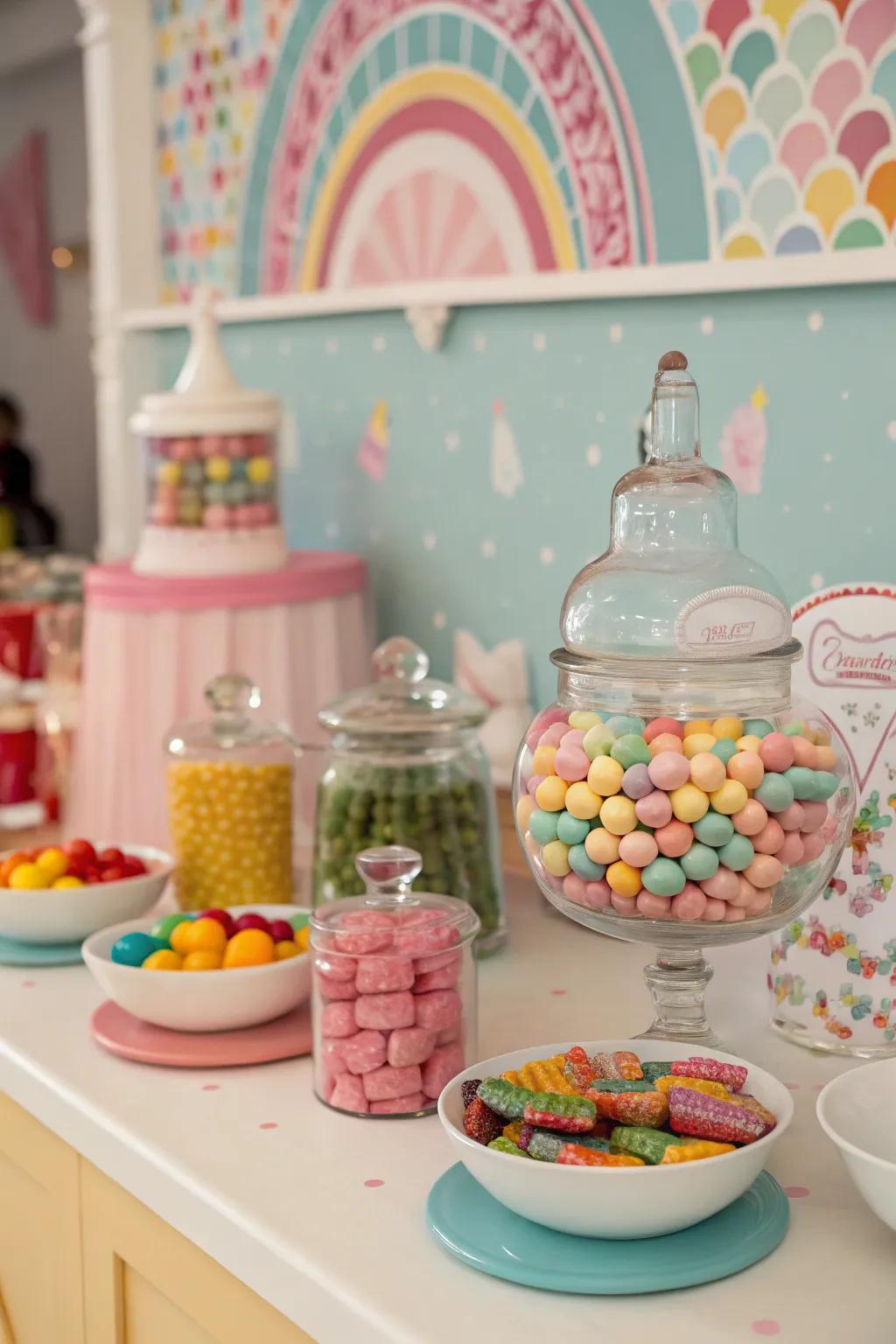 A nostalgic candy station bringing colorful sweetness to the celebration.