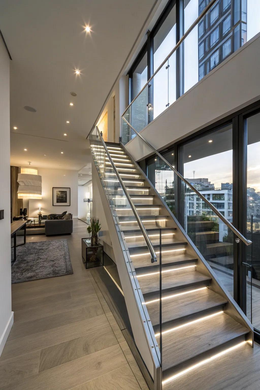 Sleek and sophisticated, this contemporary staircase transforms the space.