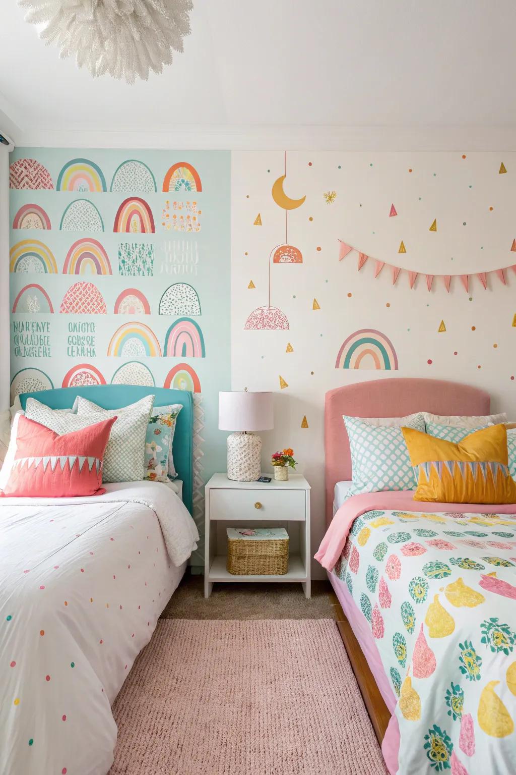 Themed décor adding character to a divided bedroom.