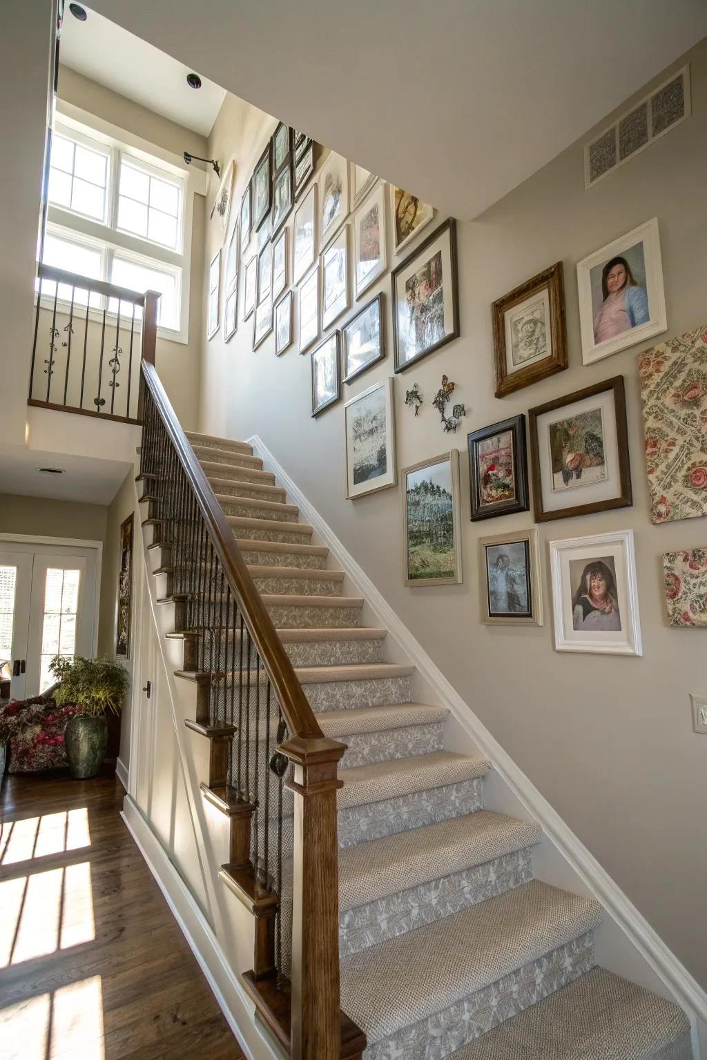 A display space introduces personal charm to your staircase.