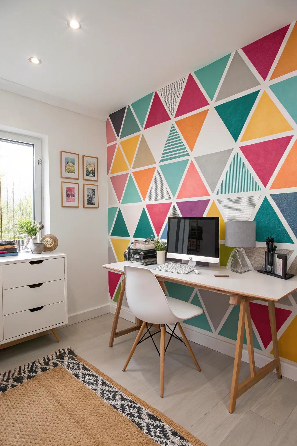 Geometric patterns introduce modern structure and color.