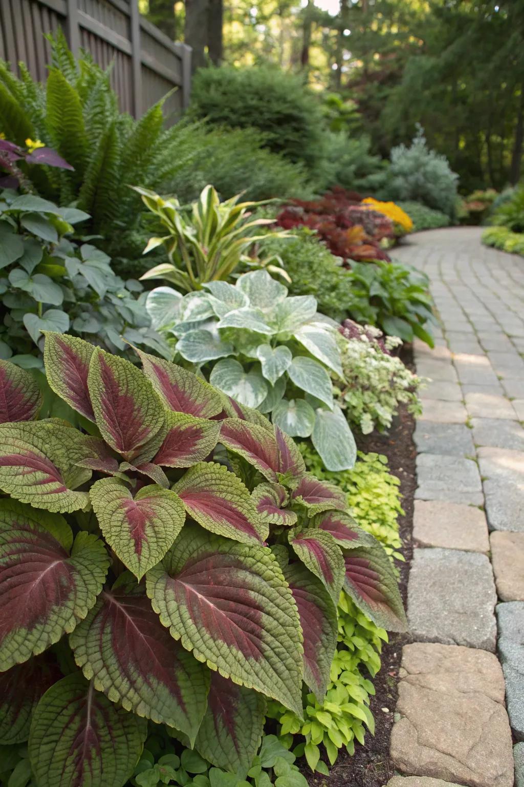 Textured foliage enriches the garden with a captivating visual dimension.