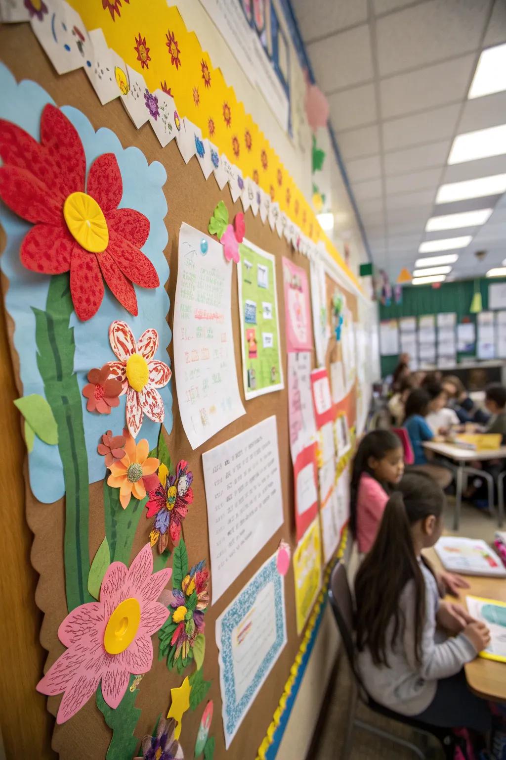 A blooming board that emphasizes student creativity.