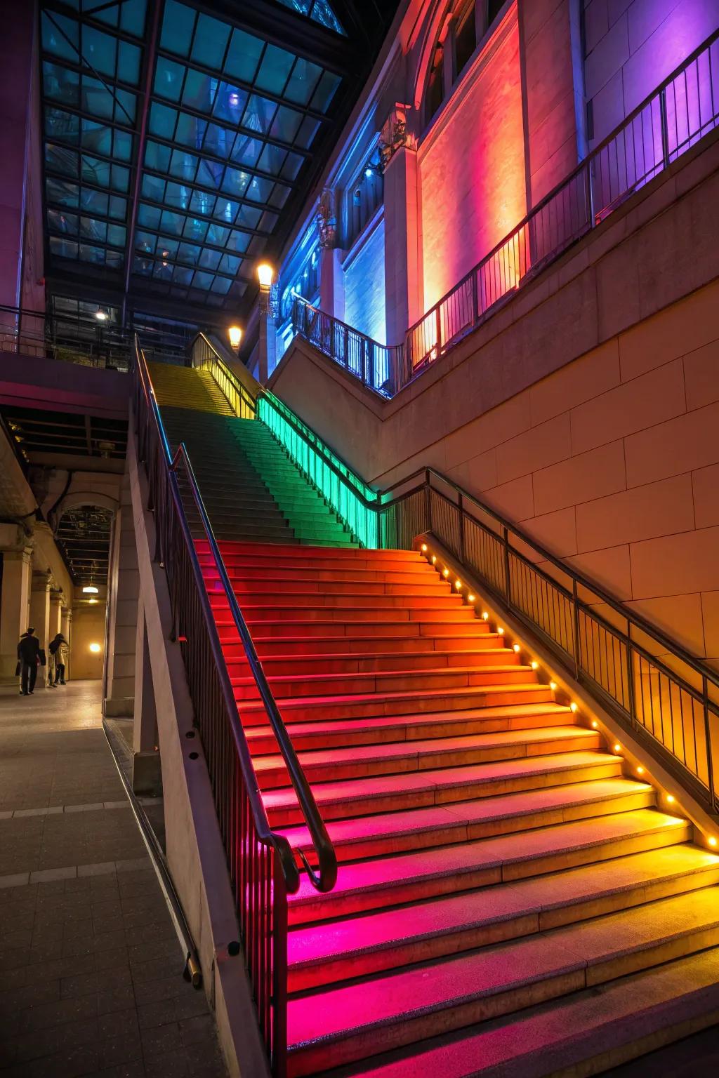 Colored lighting contributes a lively and vibrant impression.
