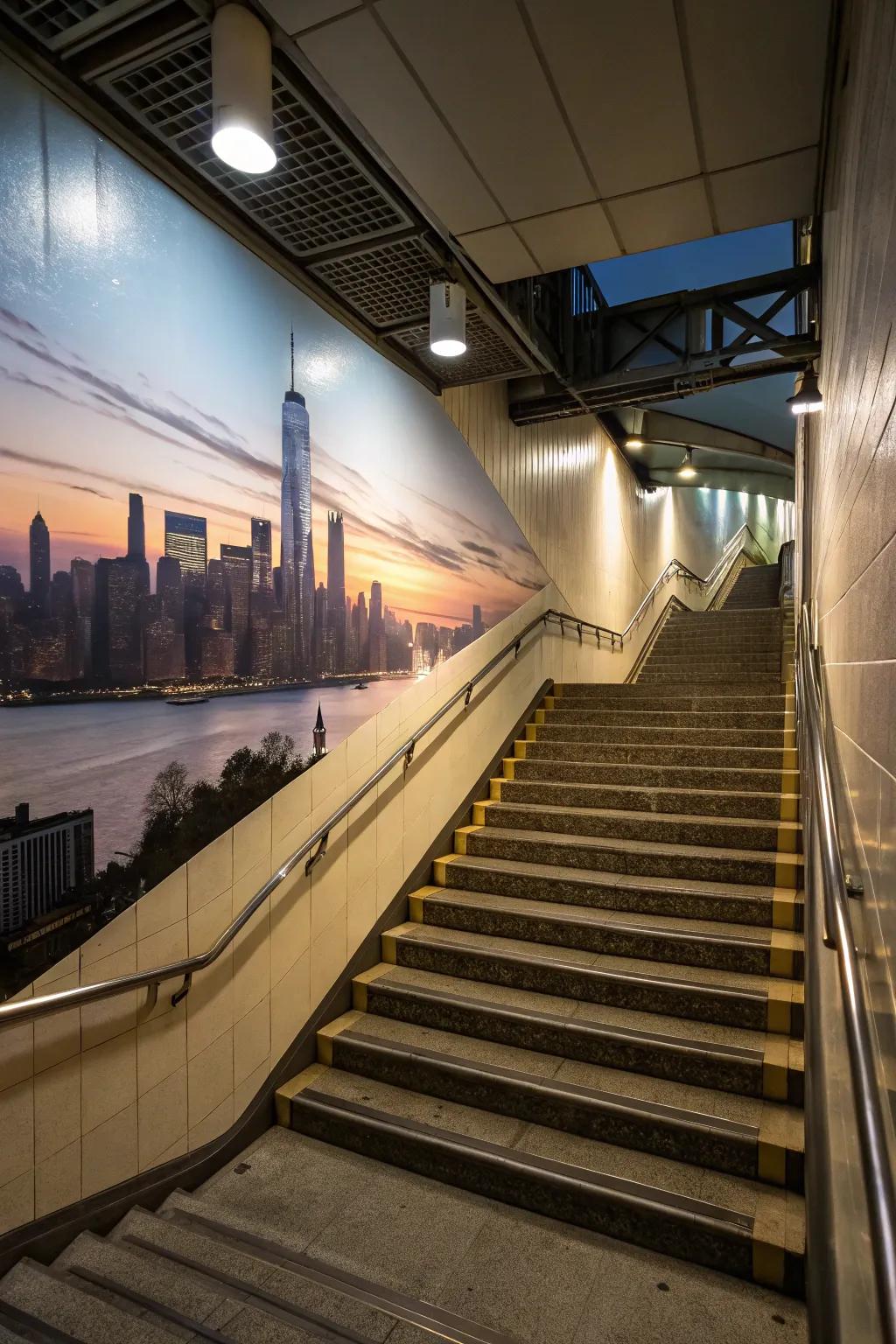 Incorporate city style using a city view wall covering.