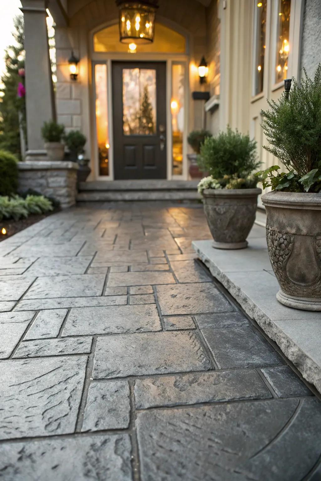 Imitation stone concrete brings timeless refinement to this entryway.