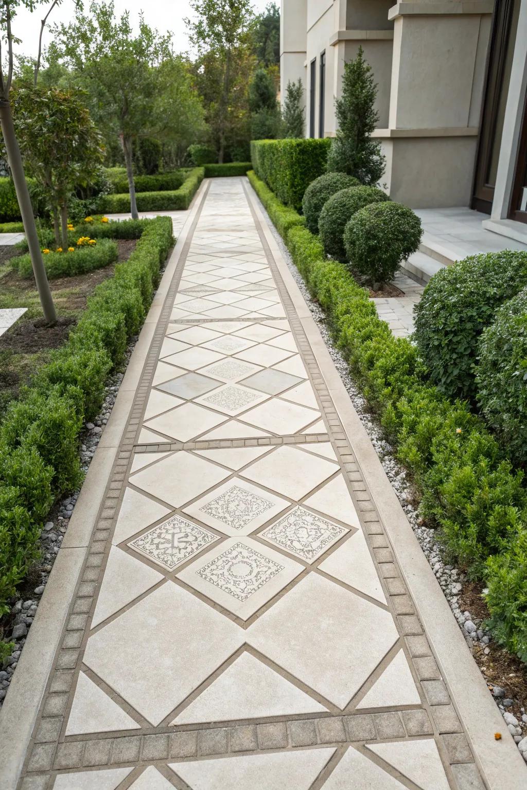 Add modern elegance with a geometric-patterned path.