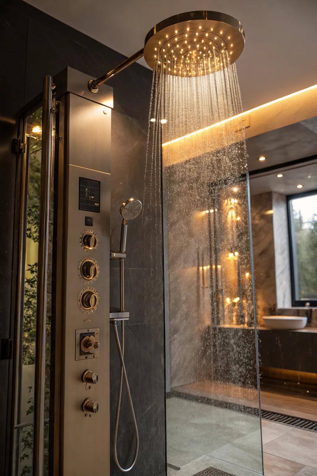 Premium hardware elevates the luxury of steam showers.