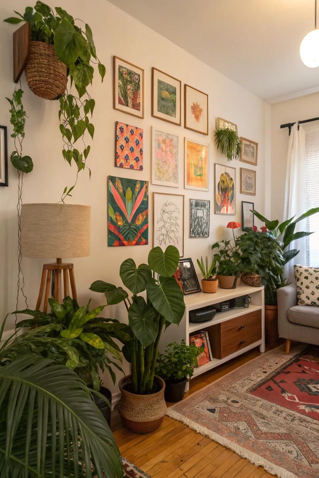 Decorative accents add charm to a studio apartment.