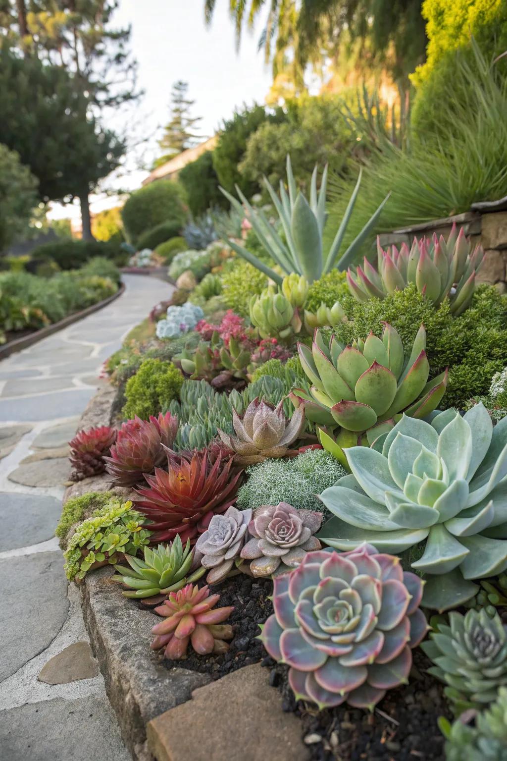 An appealing blend of colorful and textured succulents.
