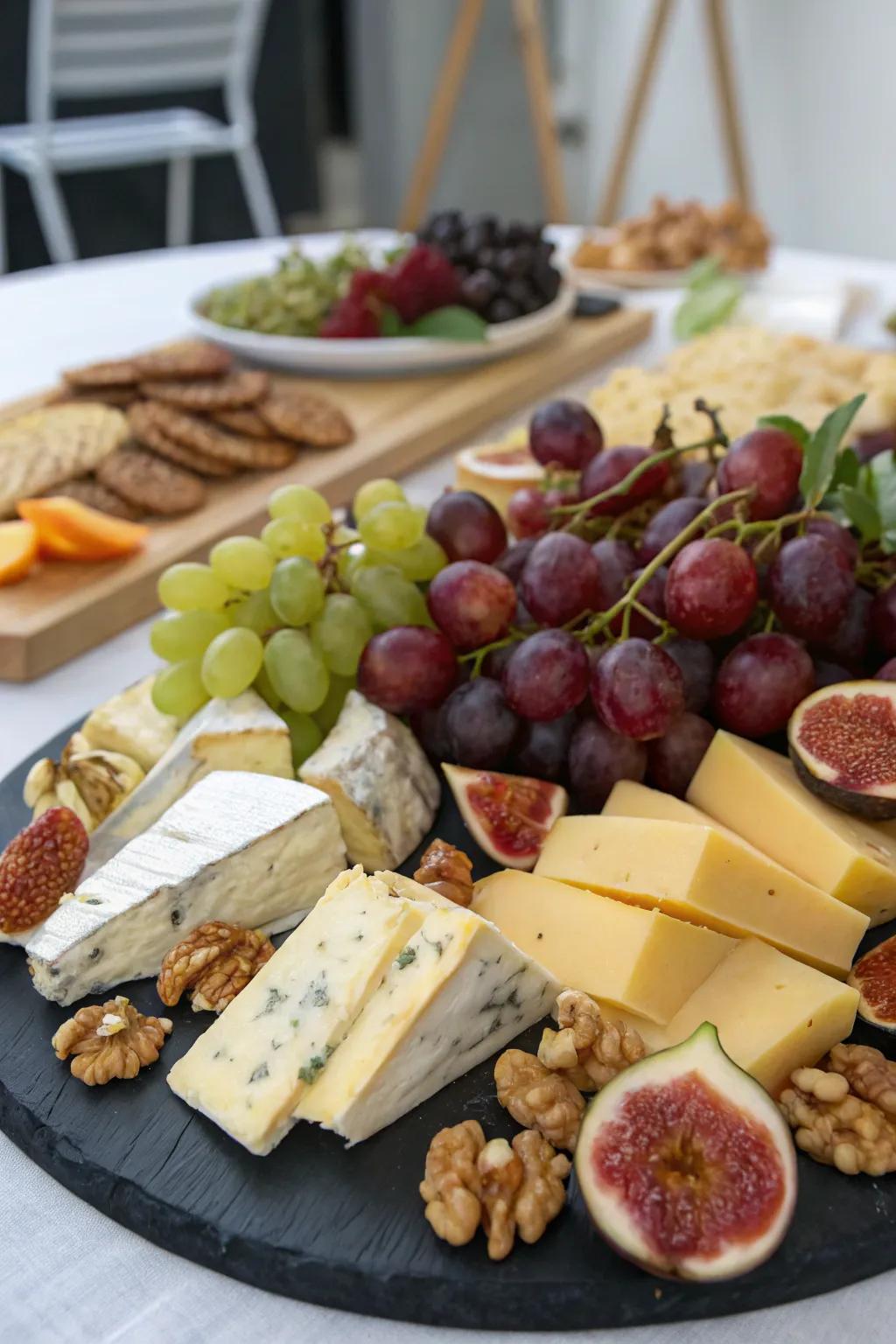 An elegant cheese and fruit platter perfect for summer gatherings.