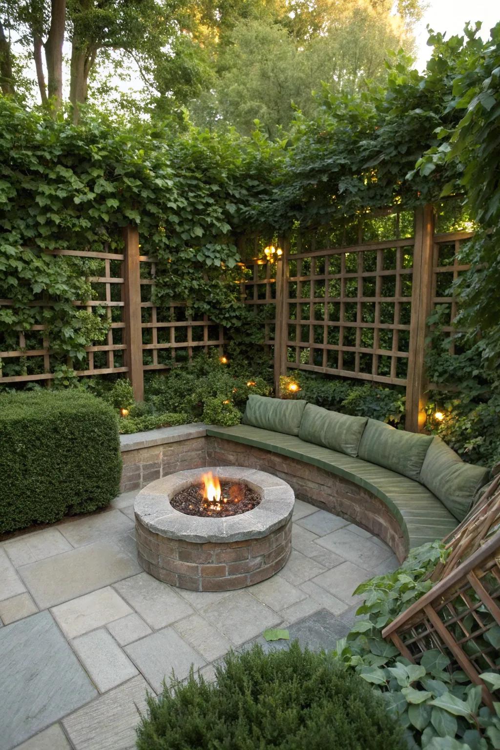 A private retreat with a recessed fire pit.