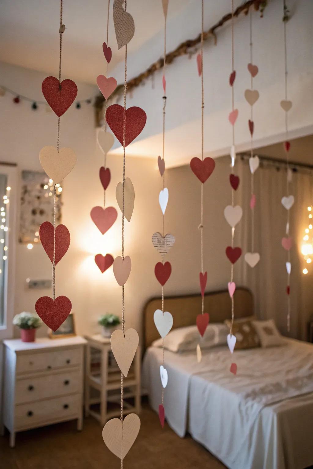 Heart-shaped ornaments contribute affection and warmth to the aesthetic.