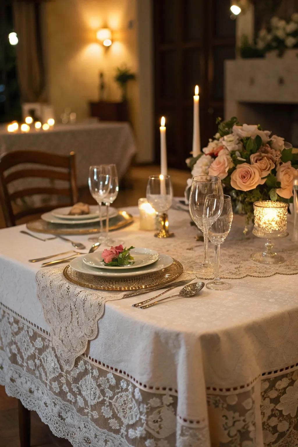 Lace tablecloths offer timeless sophistication and beauty.
