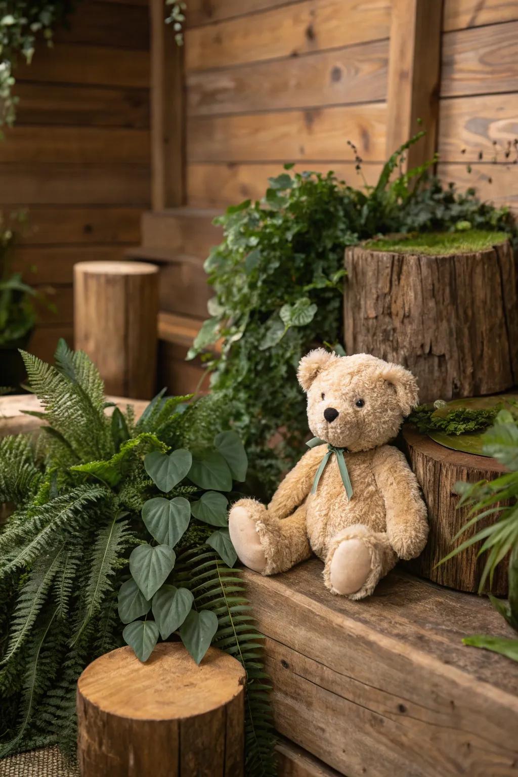 Nature's embrace with plant life and wood-like patterns.