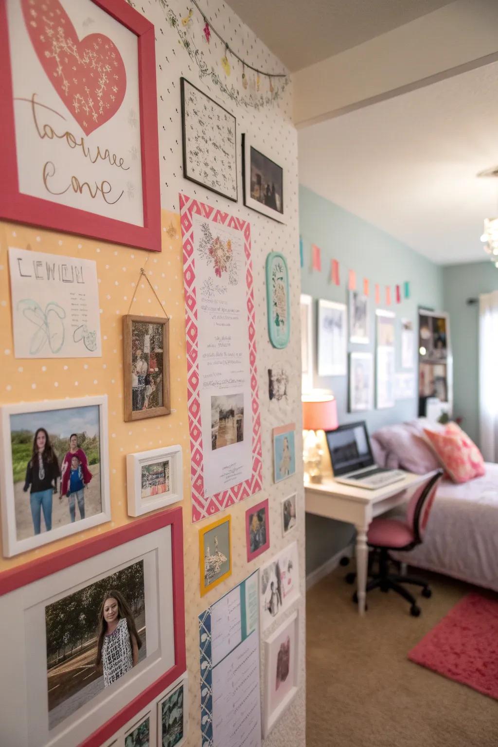 Personalized wall art contributes a distinctive element to a teen girl's bedroom.