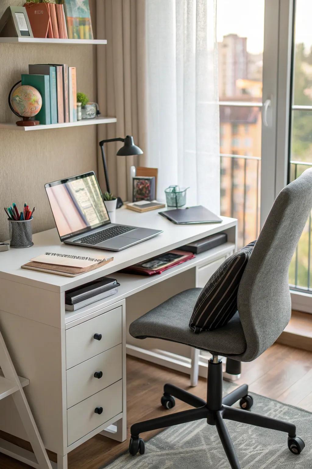 A practical workspace is crucial for creativity and studying.