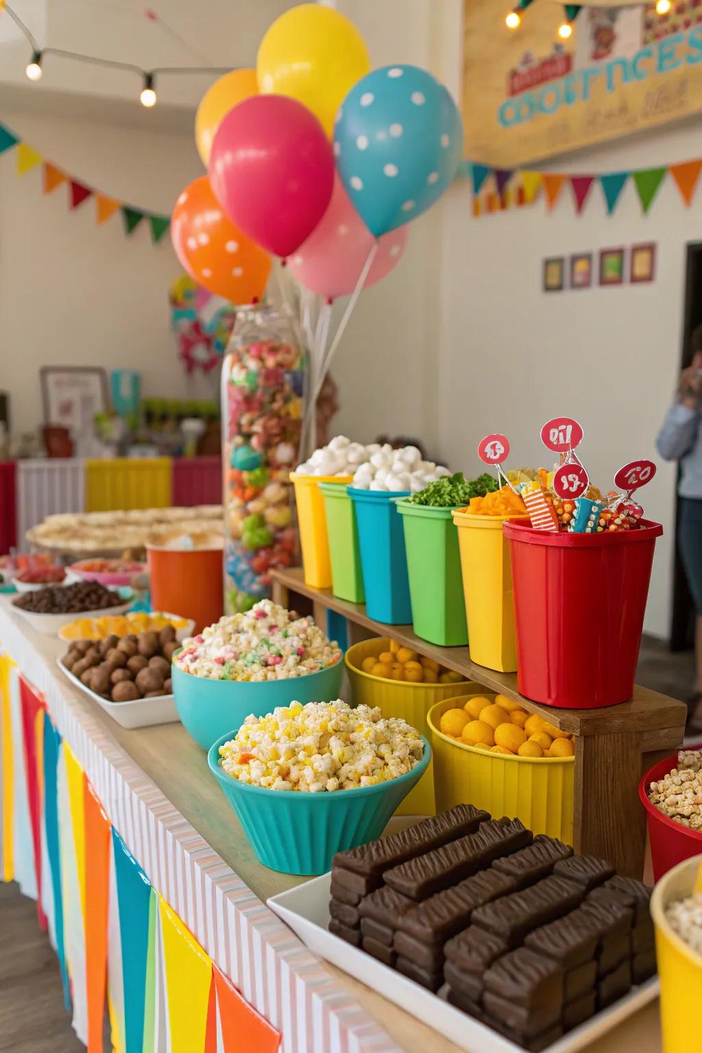 Popcorn and treat stations delight taste buds.
