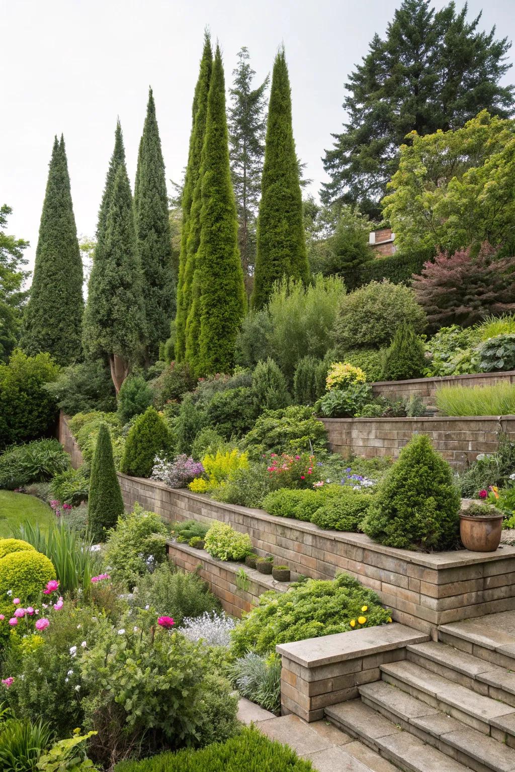 Deepen your garden's dimension with tiered planting utilizing Arborvitae.