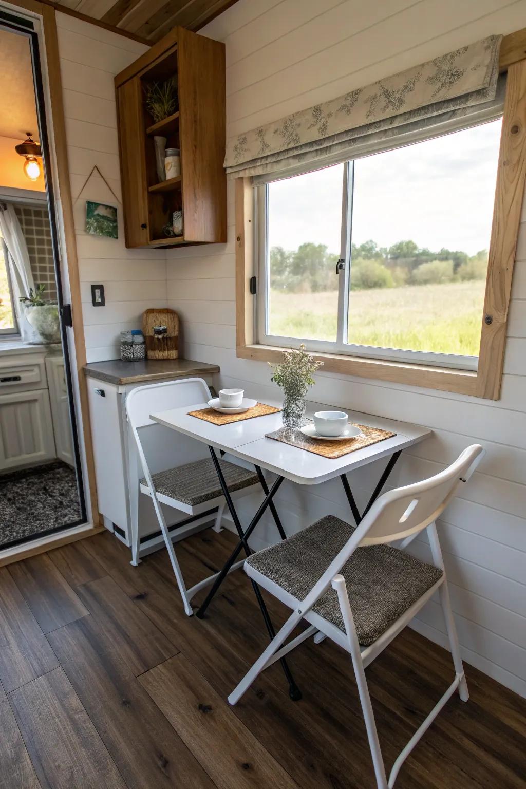 Folding furnishings inside a small house, maximizing available space