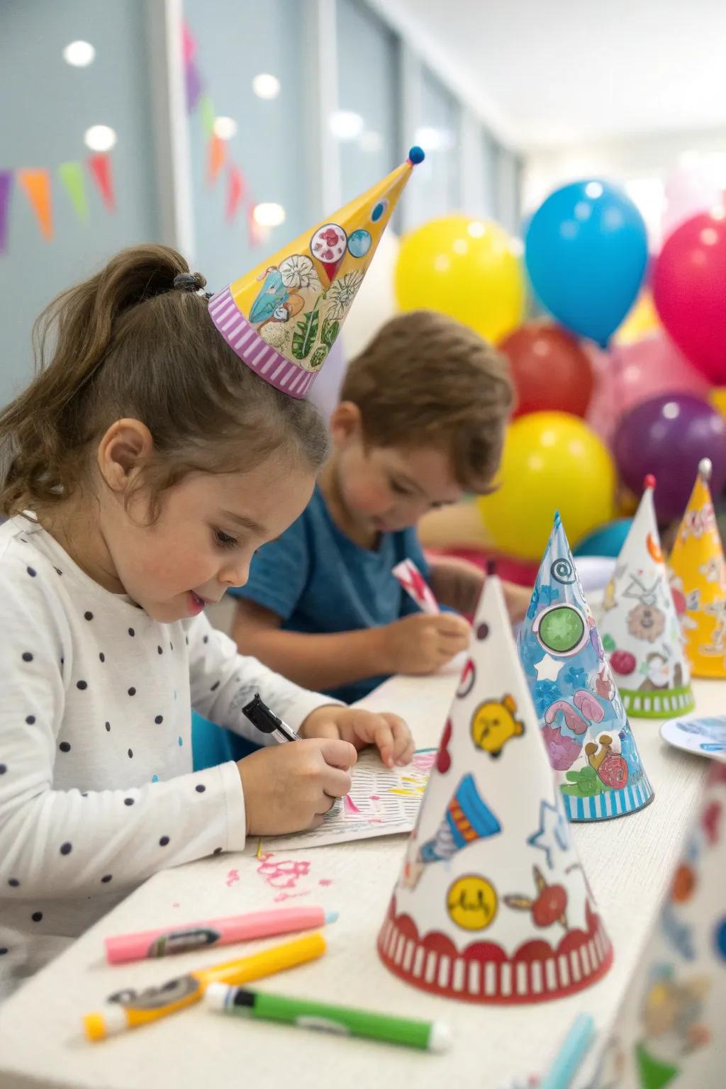 Custom party hats adding a unique touch to the celebration.