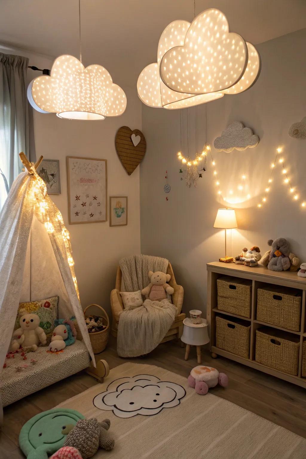 Playful lighting adds warmth and appeal to the space.