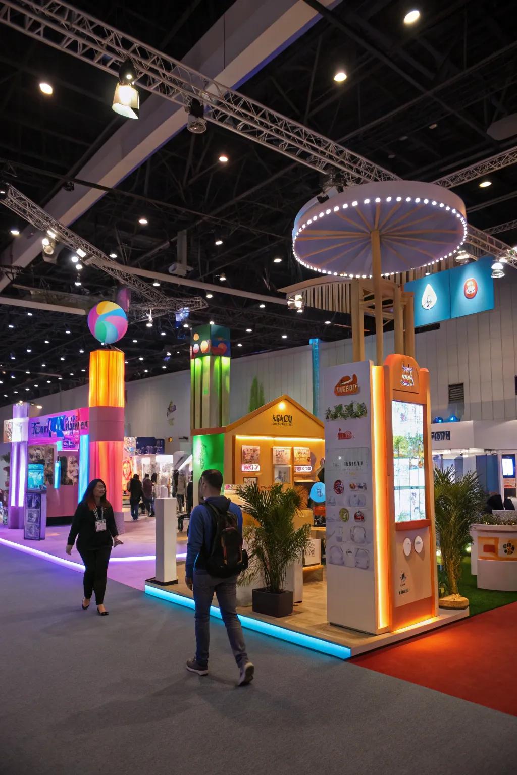 Themed lighting transforms a booth into an immersive setting.