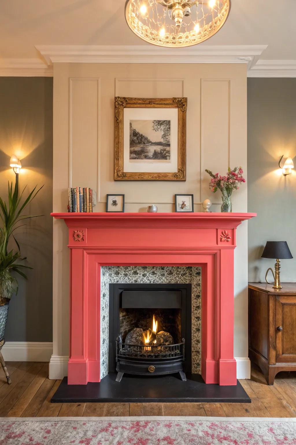 A striking chimney color redefines the room's dimensions.