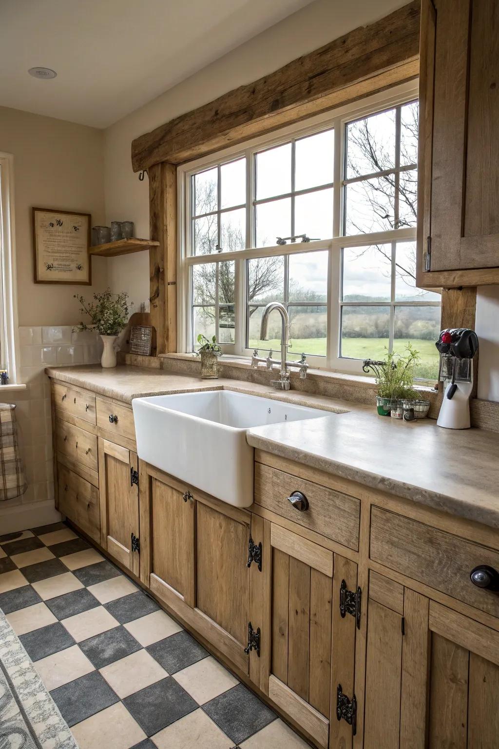 The apron sink is a functional and appealing key point.