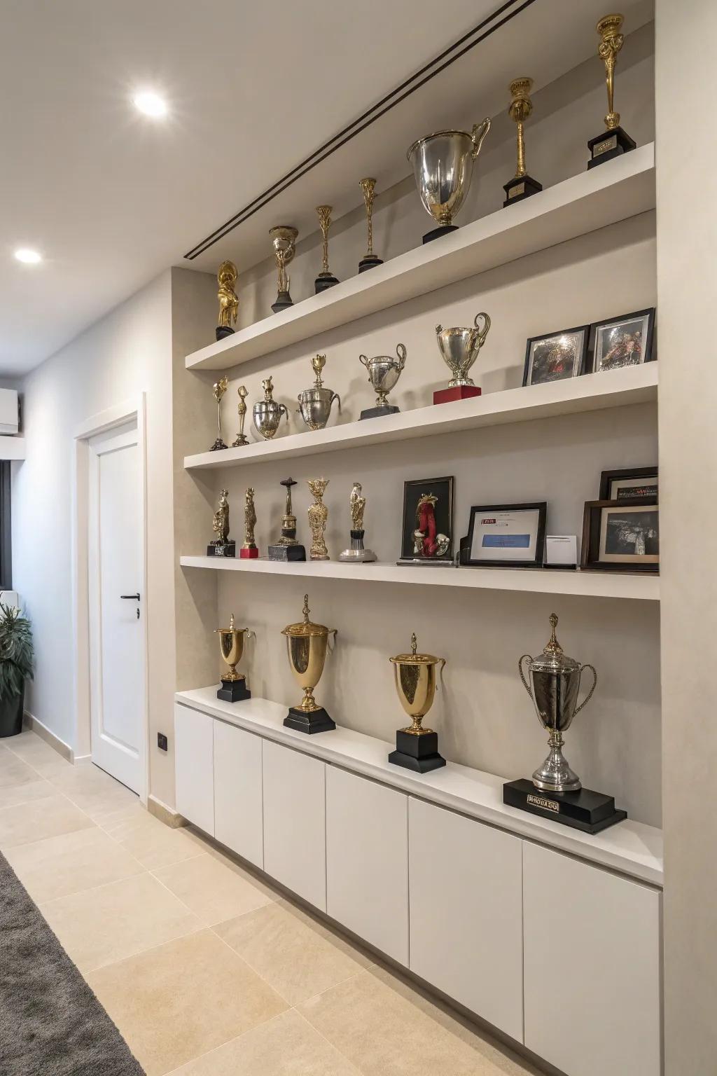 Elegant wall-mounted award shelves