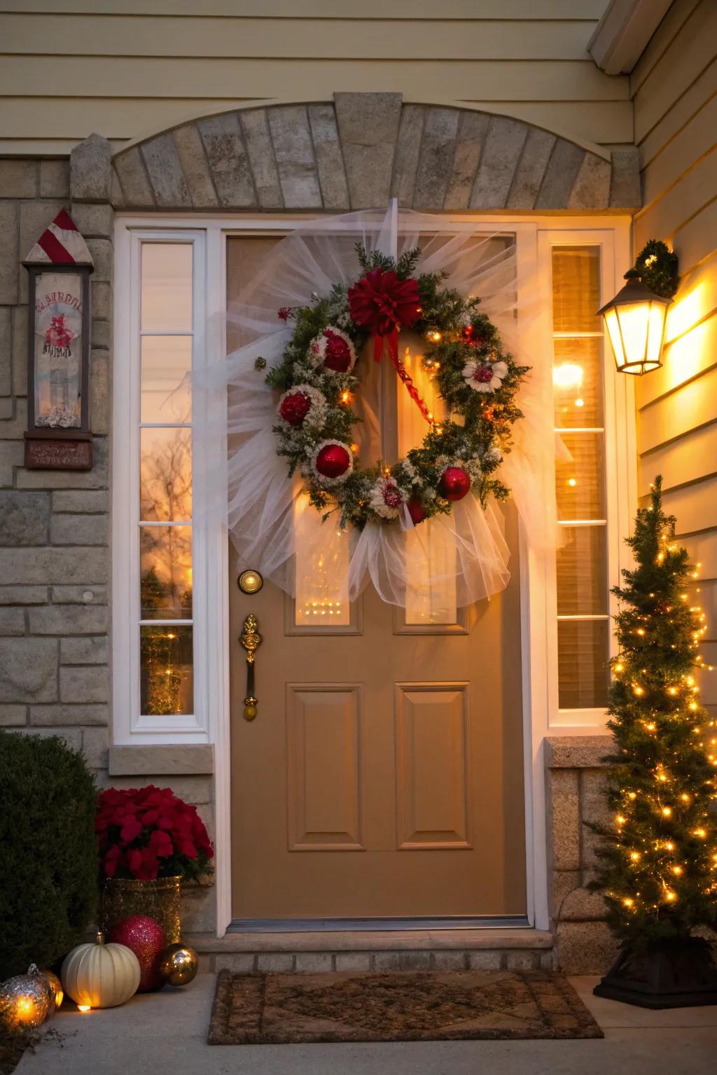 Extend a stylish greeting with a net wreath.