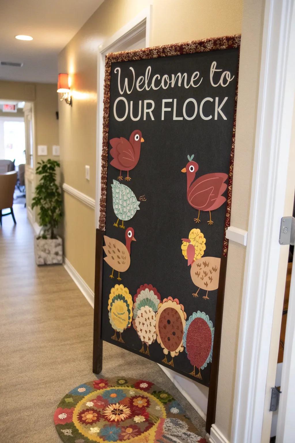 A warm welcome with individualized turkeys for each visitor.