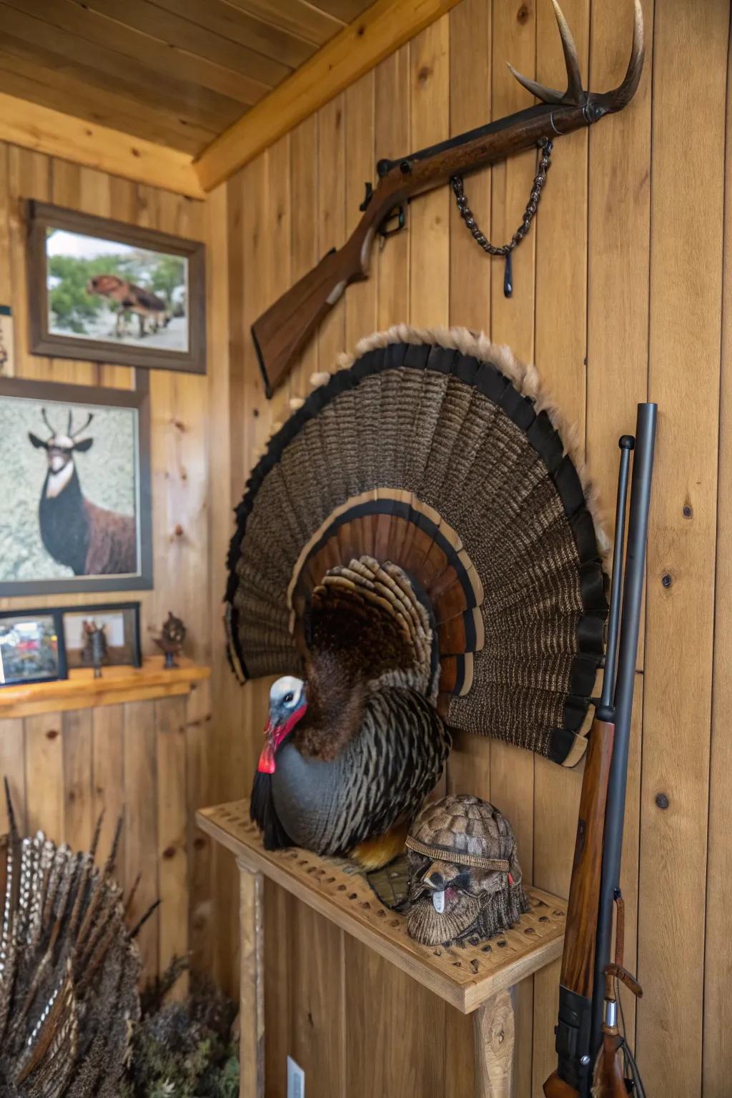 Tassels add extra flair to a turkey fan mount.