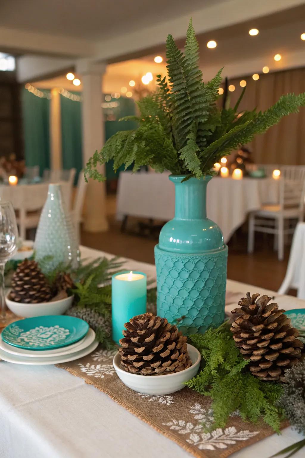 Occasional accents such as evergreen cones merge nature and style.